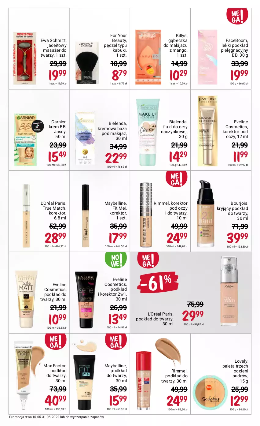 Gazetka promocyjna Rossmann - ważna 16.05 do 31.05.2022 - strona 9 - produkty: Bell, Bielenda, Bourjois, Eveline, Ewa Schmitt, Fa, For Your Beauty, Garnier, Killys, Krem bb, L’Oréal, Lovely, Makijaż, Mango, Masażer, Max Factor, Maybelline, Paleta, Podkład, Podkład do twarzy