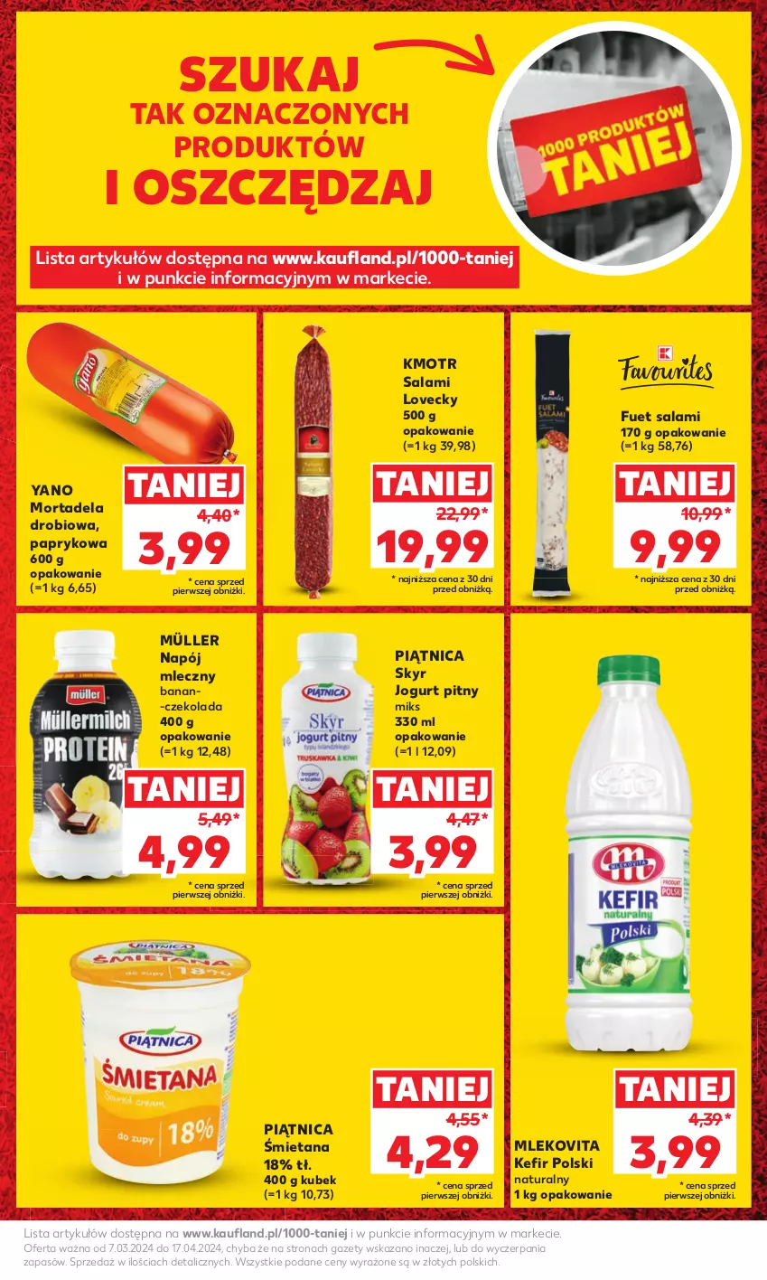 Gazetka promocyjna Kaufland - Kaufland - ważna 07.03 do 17.04.2024 - strona 3 - produkty: Czekolada, Jogurt, Jogurt pitny, Kefir, Kubek, Mleko, Mlekovita, Müller, Napój, Napój mleczny, Piątnica, Salami