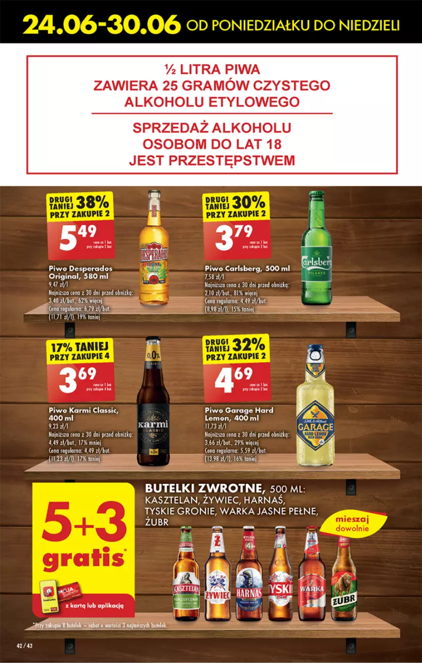 Gazetka promocyjna Biedronka - Od poniedzialku - ważna 24.06 do 29.06.2024 - strona 48 - produkty: Carlsberg, Desperados, Fa, Gin, Gra, Karmi, Piwa, Piwo, Tyskie, Warka