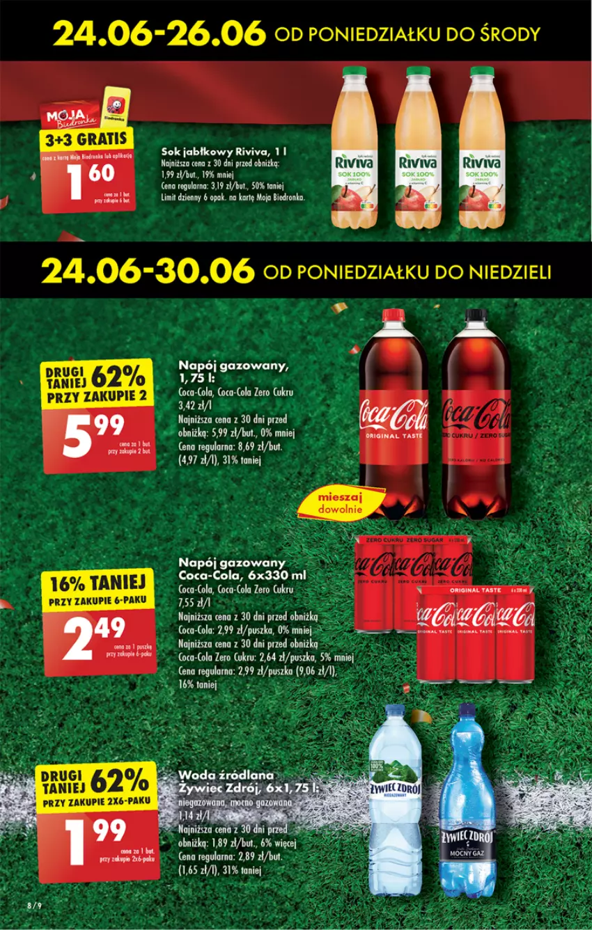 Gazetka promocyjna Biedronka - Od poniedzialku - ważna 24.06 do 29.06.2024 - strona 8 - produkty: Coca-Cola, Dron, Fa, Gin, Gra, Mola, Napój, Por, Ser, Sok, Sok jabłkowy, Top