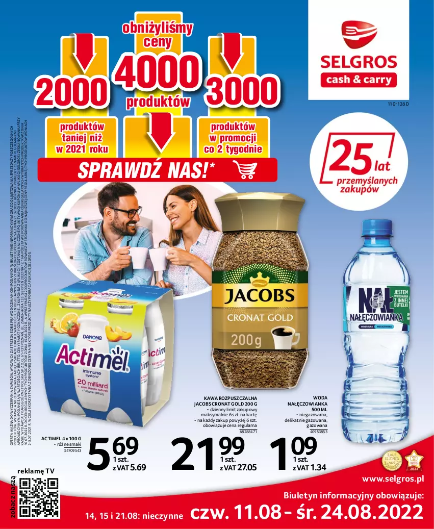 Gazetka promocyjna Selgros - Oferta spożywcza - ważna 11.08 do 24.08.2022 - strona 1 - produkty: Actimel, Fa, Jacobs, Kawa, Kawa rozpuszczalna, LG, Nałęczowianka, Por, Tran, Woda