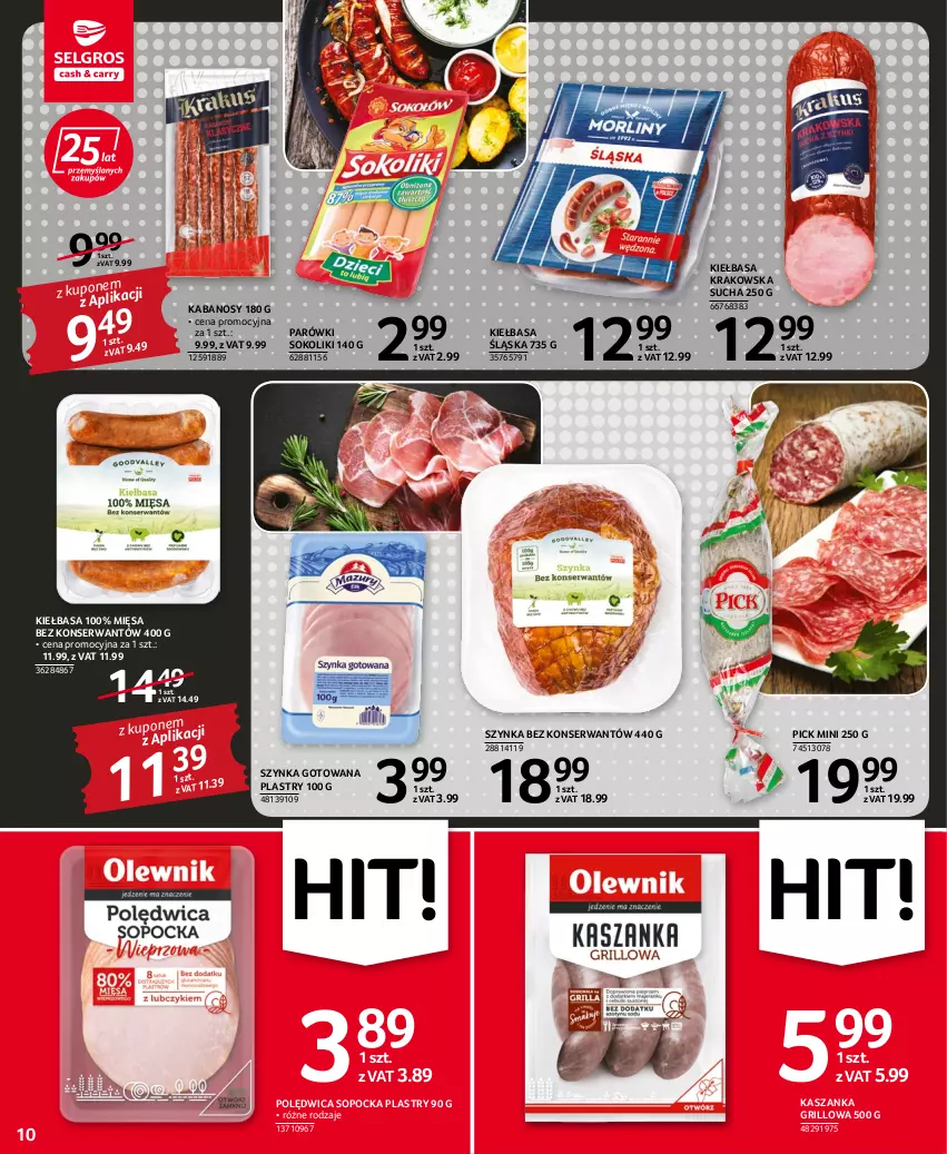 Gazetka promocyjna Selgros - Oferta spożywcza - ważna 11.08 do 24.08.2022 - strona 10 - produkty: Grill, Kabanos, Kasza, Kaszanka, Kiełbasa, Kiełbasa krakowska, Kiełbasa śląska, Parówki, Parówki sokoliki, Polędwica, Ser, Sok, Szynka