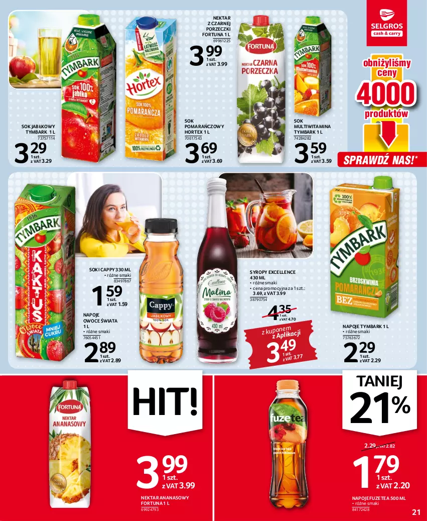 Gazetka promocyjna Selgros - Oferta spożywcza - ważna 11.08 do 24.08.2022 - strona 21 - produkty: Ananas, Cappy, Fortuna, Hortex, Napoje, Nektar, Owoce, Por, Sok, Sok jabłkowy, Sok pomarańczowy, Syrop, Syropy, Tymbark