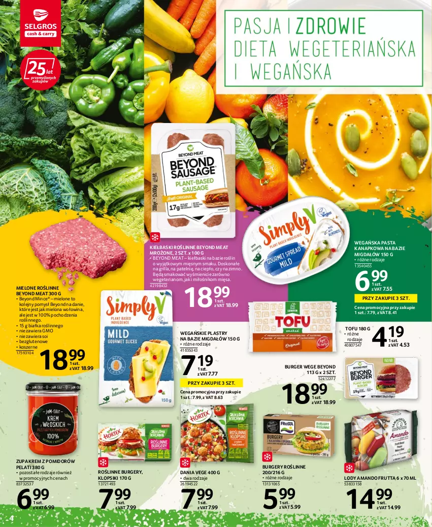 Gazetka promocyjna Selgros - Oferta spożywcza - ważna 11.08 do 24.08.2022 - strona 4 - produkty: Burger, Grill, Klopsiki, Kosz, Lody, Olej, Tofu, Wołowina, Zupa