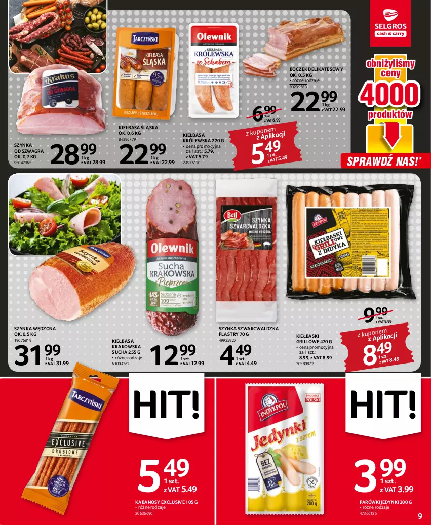 Gazetka promocyjna Selgros - Oferta spożywcza - ważna 11.08 do 24.08.2022 - strona 9 - produkty: Boczek, Gra, Grill, Kabanos, Kiełbasa, Kiełbasa krakowska, Kiełbasa śląska, Parówki, Szynka