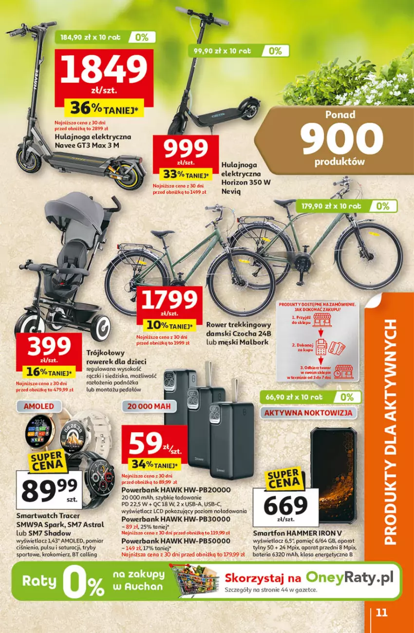 Gazetka promocyjna Auchan - Gazetka 30 Lat Hipermarket Auchan - ważna 09.04 do 15.04.2026 - strona 11 - produkty: Acer, Amol, Bateria, Dzieci, Hulajnoga, Hulajnoga elektryczna, Krokomierz, Por, Powerbank, Rower, Rowerek, Smartfon, Smartwatch, Sok, Sport