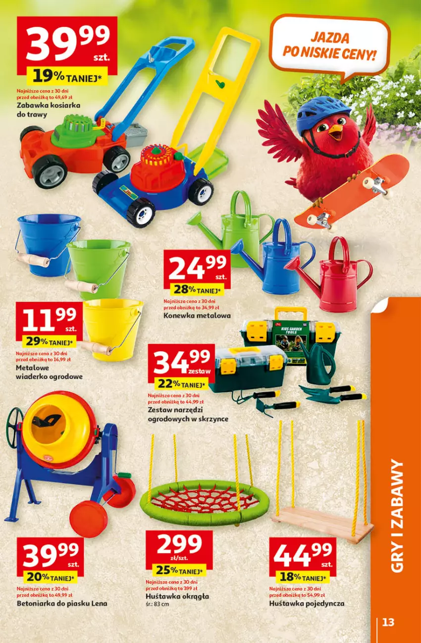 Gazetka promocyjna Auchan - Gazetka 30 Lat Hipermarket Auchan - ważna 09.04 do 15.04.2026 - strona 13 - produkty: Huśtawka, Konewka, Kosiarka, Zabawka, Zestaw narzędzi