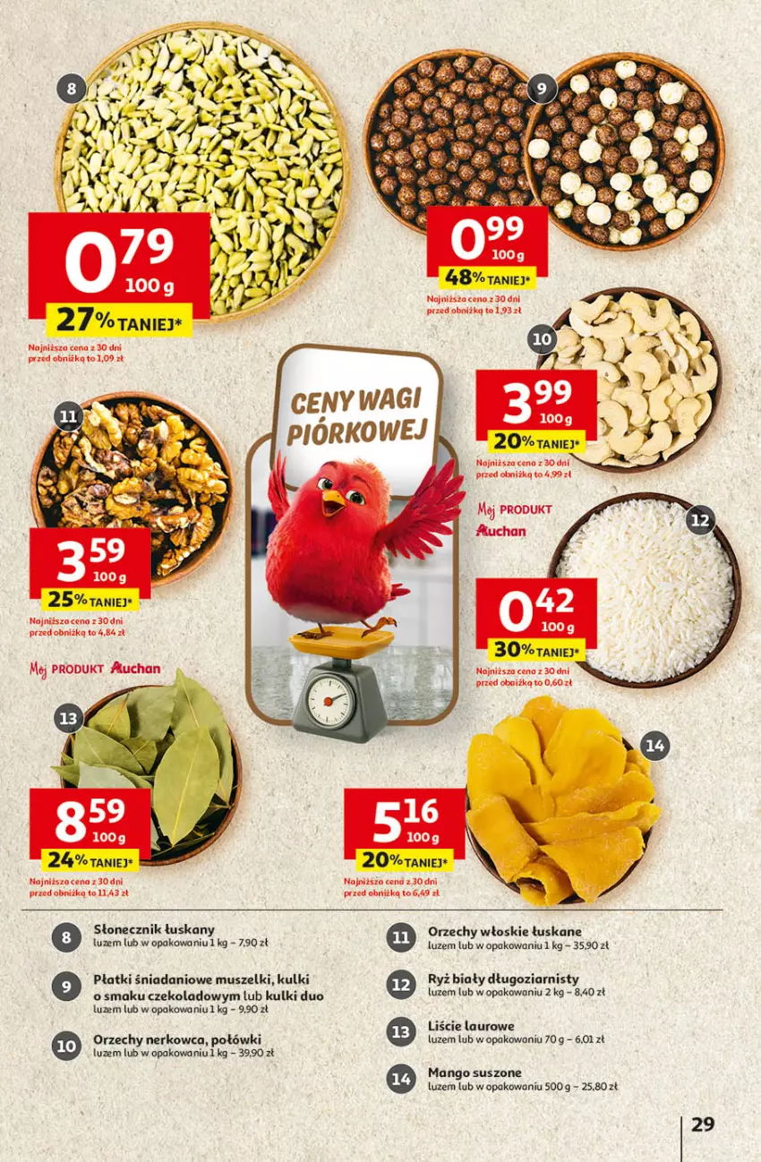 Gazetka promocyjna Auchan - Gazetka 30 Lat Hipermarket Auchan - ważna 09.04 do 15.04.2026 - strona 29 - produkty: Danio, Laur, Mango, Mango suszone, Mus, Orzechy włoskie, Ryż, Ryż biały