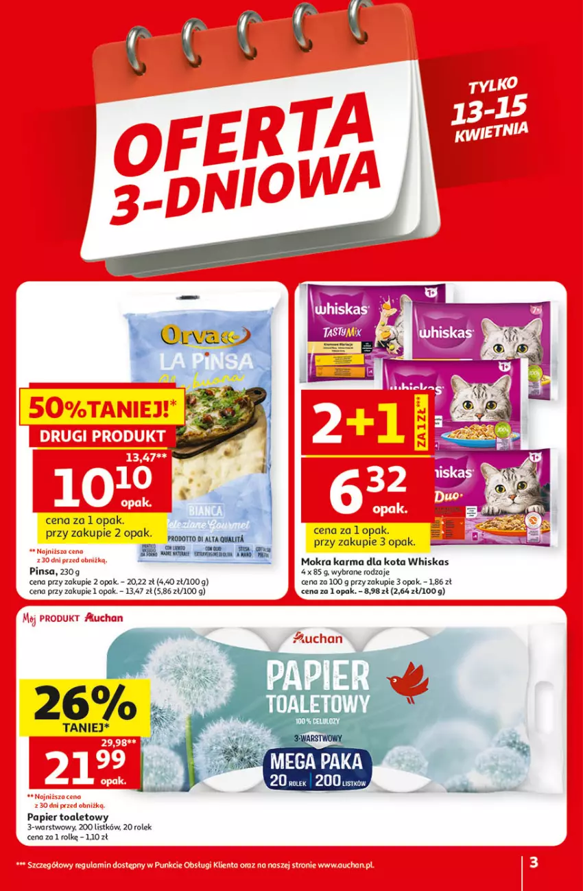 Gazetka promocyjna Auchan - Gazetka 30 Lat Hipermarket Auchan - ważna 09.04 do 15.04.2026 - strona 3 - produkty: Mokra karma, Papier, Papier toaletowy, Whiskas