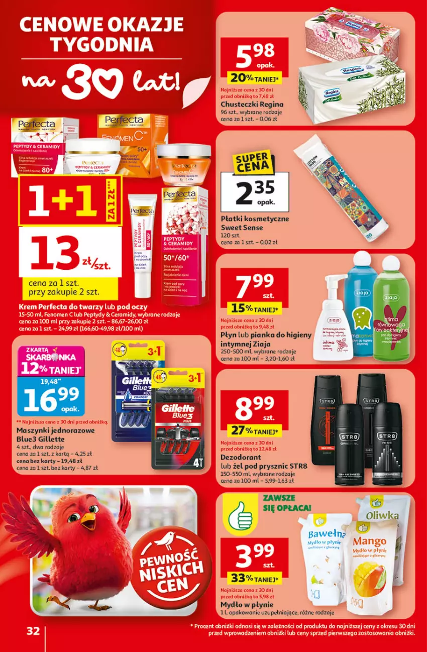 Gazetka promocyjna Auchan - Gazetka 30 Lat Hipermarket Auchan - ważna 09.04 do 15.04.2026 - strona 32 - produkty: Chusteczki, Dezodorant, Gillette, Gin, Mydło, Mydło w płynie, Płatki kosmetyczne, Str8, Ziaja