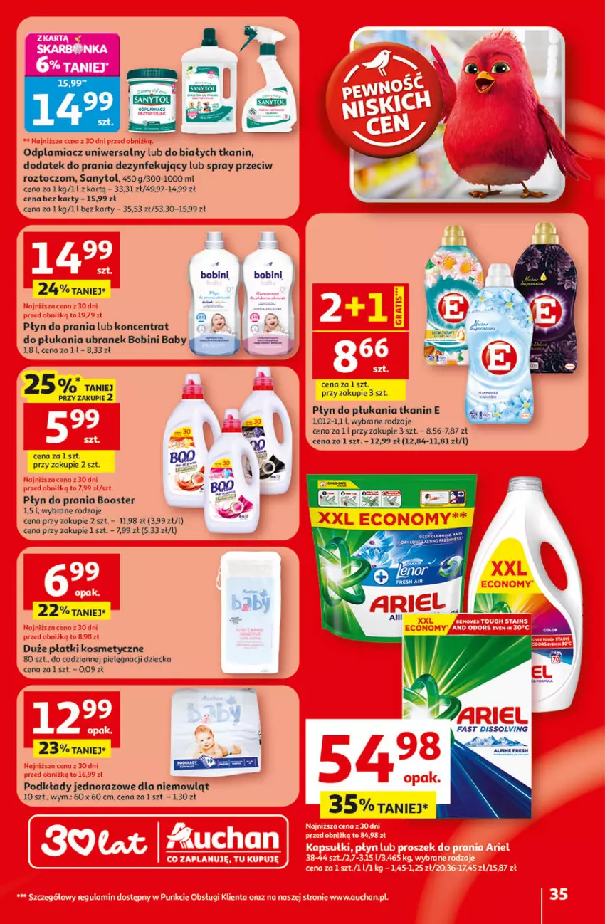 Gazetka promocyjna Auchan - Gazetka 30 Lat Hipermarket Auchan - ważna 09.04 do 15.04.2026 - strona 35 - produkty: Booster, Fa, Odplamiacz, Płatki kosmetyczne, Płyn do płukania, Płyn do prania, Podkład, Sanytol