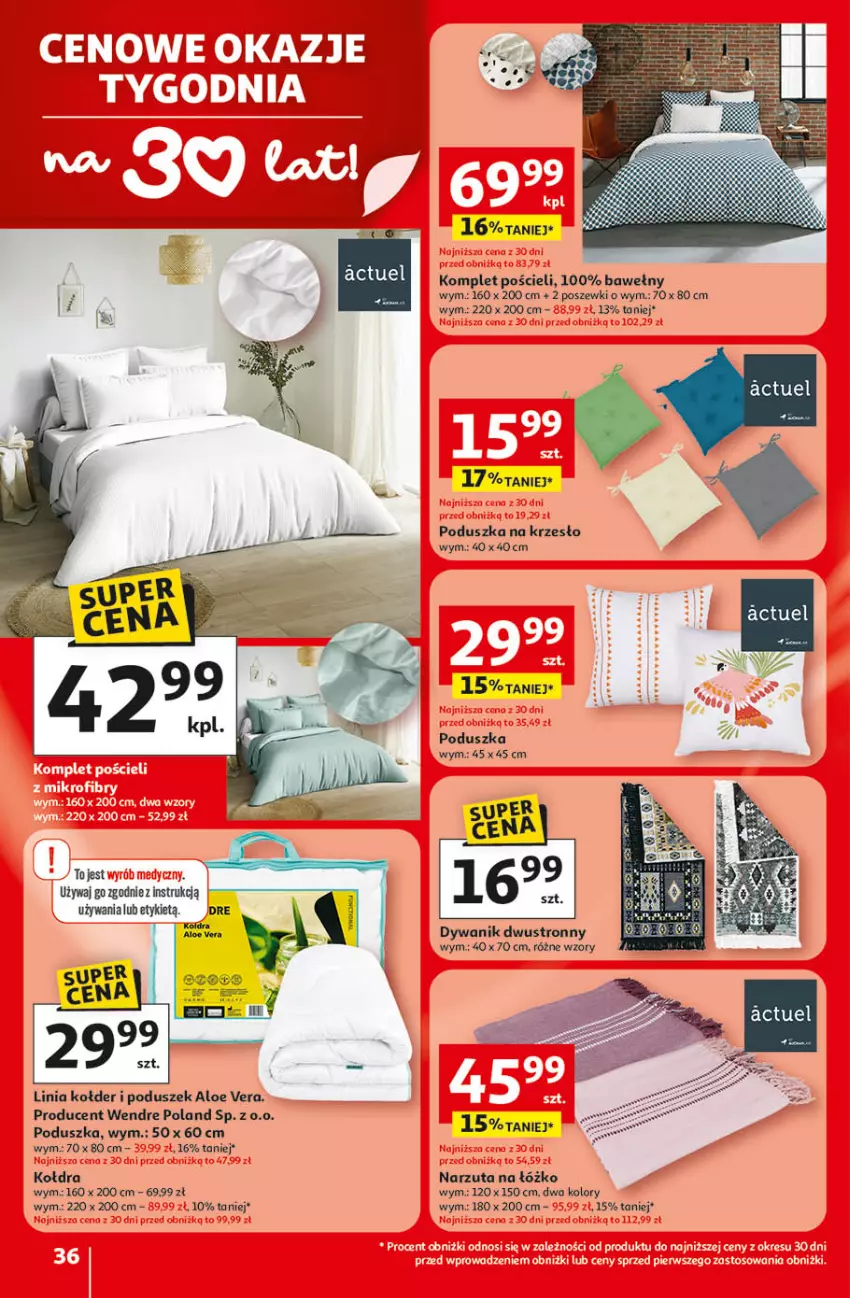 Gazetka promocyjna Auchan - Gazetka 30 Lat Hipermarket Auchan - ważna 09.04 do 15.04.2026 - strona 36 - produkty: Aloe vera, Dywan, Dywanik, Fa, Kołdra, Komplet pościeli, Krzesło, Narzuta, Poduszka, Pościel