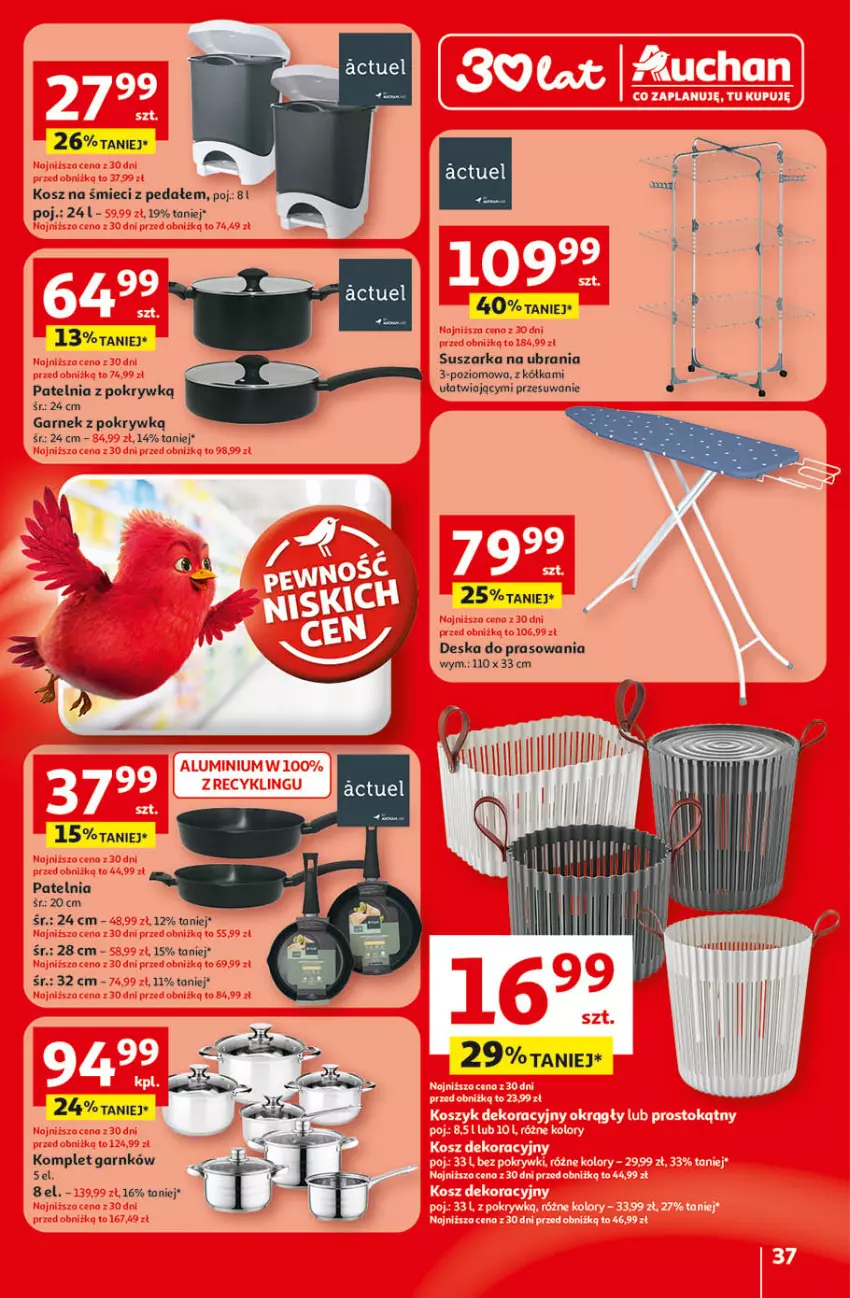 Gazetka promocyjna Auchan - Gazetka 30 Lat Hipermarket Auchan - ważna 09.04 do 15.04.2026 - strona 37 - produkty: Deska do prasowania, Garnek, Kosz, Patelnia, Suszarka, Ubrania