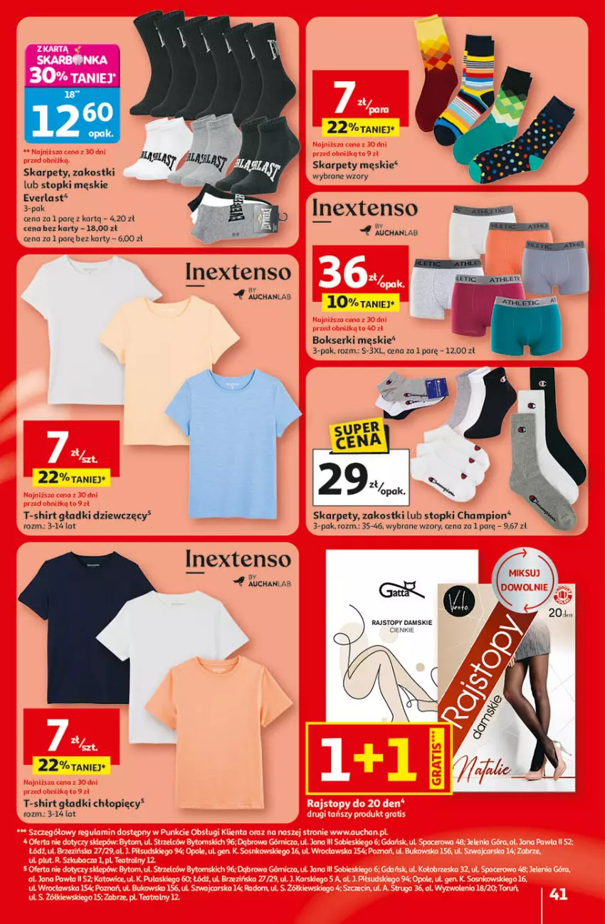 Gazetka promocyjna Auchan - Gazetka 30 Lat Hipermarket Auchan - ważna 09.04 do 15.04.2026 - strona 41 - produkty: Bokserki, Karp, Rajstopy, Ser, T-shirt, Top