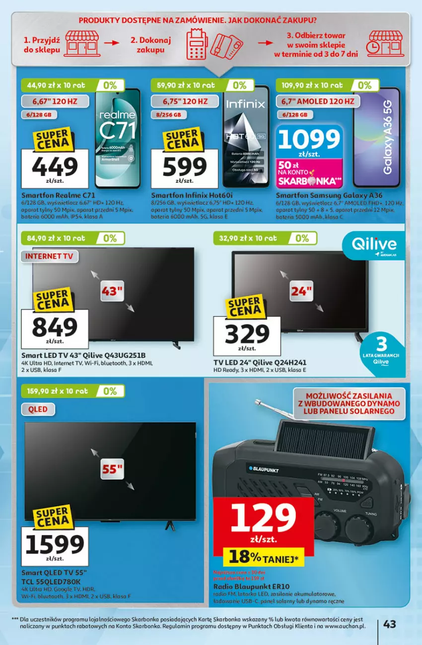Gazetka promocyjna Auchan - Gazetka 30 Lat Hipermarket Auchan - ważna 09.04 do 15.04.2026 - strona 43 - produkty: Akumulator, Amol, Bateria, Gala, Gra, HD ready, LED TV, Samsung, Silan, Smartfon, Tarka, Tera