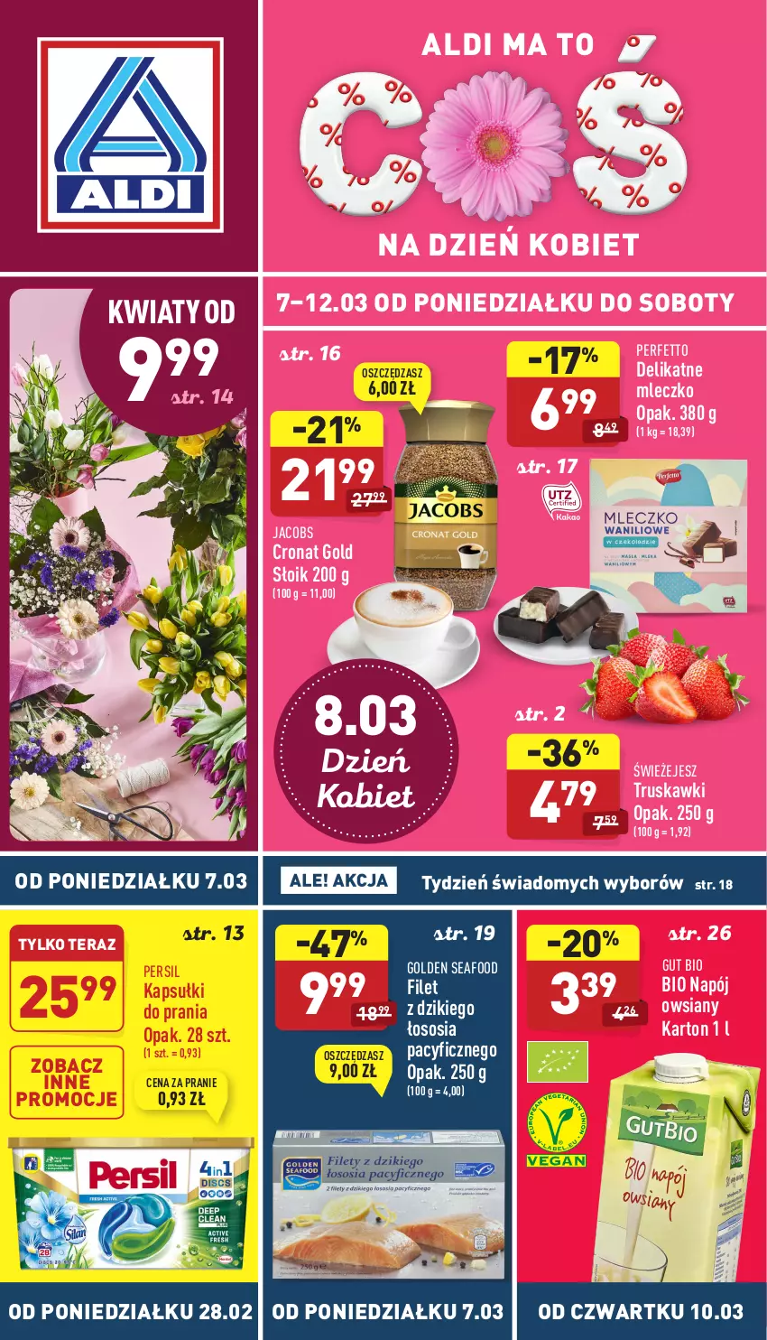 Gazetka promocyjna Aldi - Katalog spożywczy - ważna 07.03 do 12.03.2022 - strona 1 - produkty: Golden Seafood, Jacobs, Kapsułki do prania, Mleczko, Napój, Persil, Sos, Tera, Truskawki