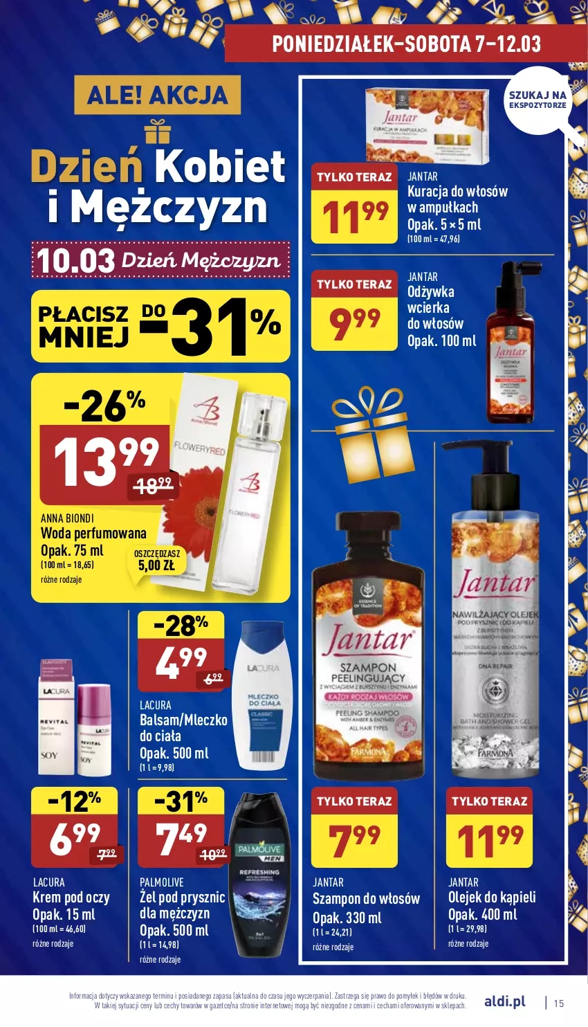 Gazetka promocyjna Aldi - Katalog spożywczy - ważna 07.03 do 12.03.2022 - strona 15 - produkty: Krem pod oczy, Mleczko, Mleczko do ciała, Odżywka, Olej, Palmolive, Perfum, Szampon, Tera, Woda, Woda perfumowana