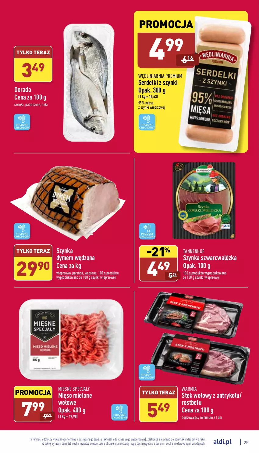 Gazetka promocyjna Aldi - Katalog spożywczy - ważna 07.03 do 12.03.2022 - strona 25 - produkty: Mięsne specjały, Mięso, Mięso mielone, Rostbef, Ser, Serdelki, Stek, Stek wołowy, Szynka, Tera