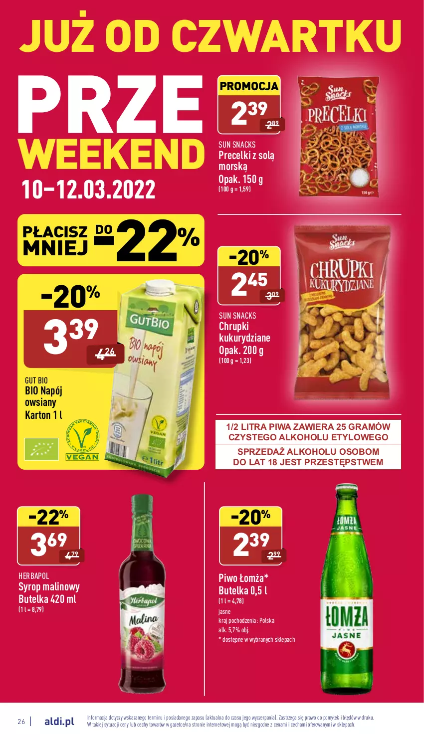 Gazetka promocyjna Aldi - Katalog spożywczy - ważna 07.03 do 12.03.2022 - strona 26 - produkty: Chrupki, Gra, Herbapol, Napój, Piwa, Piwo, Precelki, Syrop