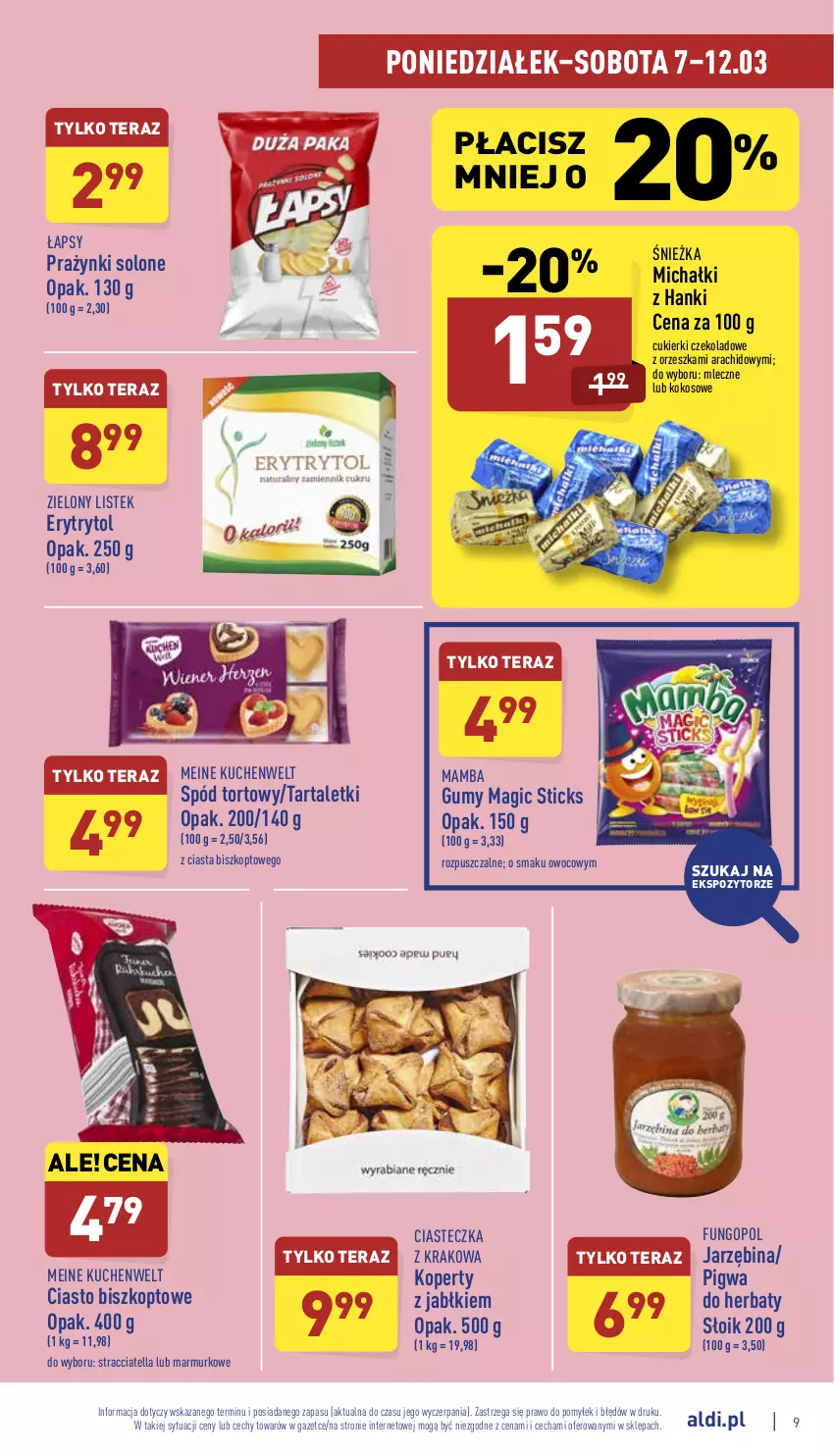 Gazetka promocyjna Aldi - Katalog spożywczy - ważna 07.03 do 12.03.2022 - strona 9 - produkty: Cukier, Cukierki, Cukierki czekoladowe, Kokos, Mamba, Michałki, Stek, Tarta, Tera