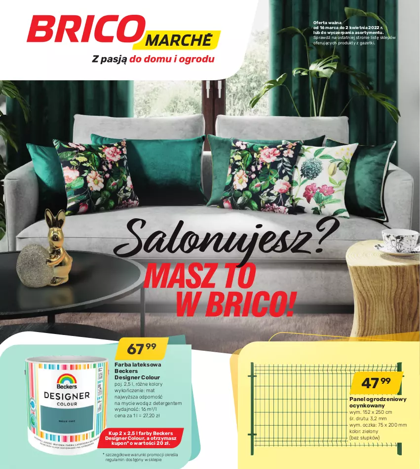 Gazetka promocyjna Bricomarche - Gazetka - ważna 16.03 do 02.04.2022 - strona 1 - produkty: Beckers, Cynk, Designer Colour, Fa, Farba lateksowa, Por