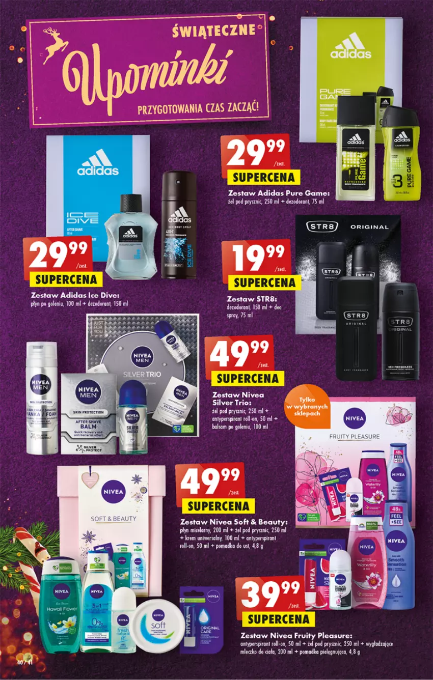 Gazetka promocyjna Biedronka - W tym tygodniu - ważna 24.11 do 30.11.2022 - strona 40 - produkty: Adidas, Antyperspirant, Balsam po goleniu, Fa, Gin, Mleczko, Mleczko do ciała, Nivea, Pur, Str8