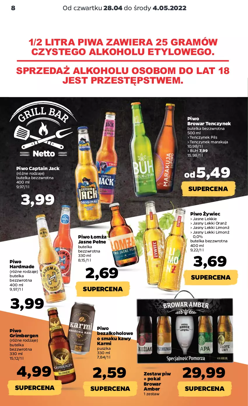 Gazetka promocyjna Netto - Gazetka spożywcza 28.04-4.05 - ważna 28.04 do 04.05.2022 - strona 8 - produkty: Captain Jack, Gra, Karmi, Piwa, Piwo