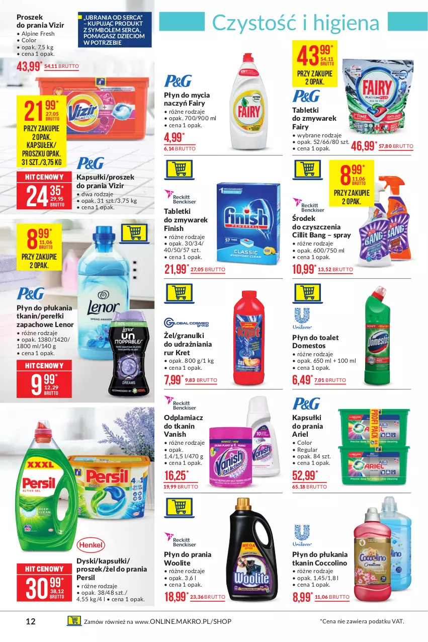 Gazetka promocyjna Makro - [Oferta promocyjna] Artykuły spożywcze - ważna 01.06 do 14.06.2021 - strona 12 - produkty: Ariel, Cillit Bang, Coccolino, Do mycia naczyń, Domestos, Dzieci, Fa, Fairy, Finish, Gra, Kapsułki do prania, Kret, Lenor, Odplamiacz, Perełki zapachowe, Persil, Płyn do mycia, Płyn do mycia naczyń, Płyn do płukania, Płyn do prania, Proszek do prania, Ser, Tablet, Ubrania, Vanish, Vizir, Woolite