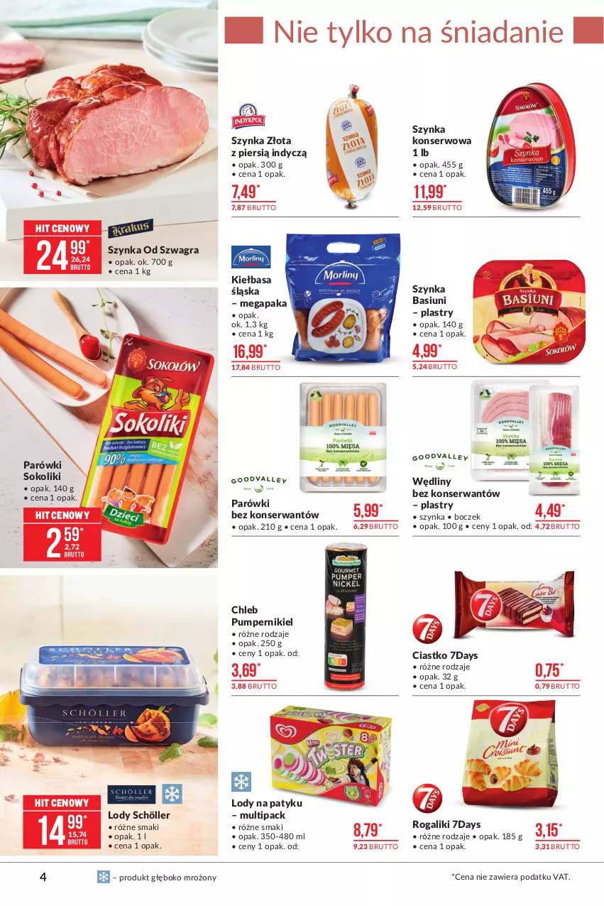 Gazetka promocyjna Makro - [Oferta promocyjna] Artykuły spożywcze - ważna 01.06 do 14.06.2021 - strona 4 - produkty: Boczek, Chleb, Gra, Kiełbasa, Kiełbasa śląska, Lody, Parówki, Parówki sokoliki, Rogal, Ser, Sok, Szynka, Szynka konserwowa