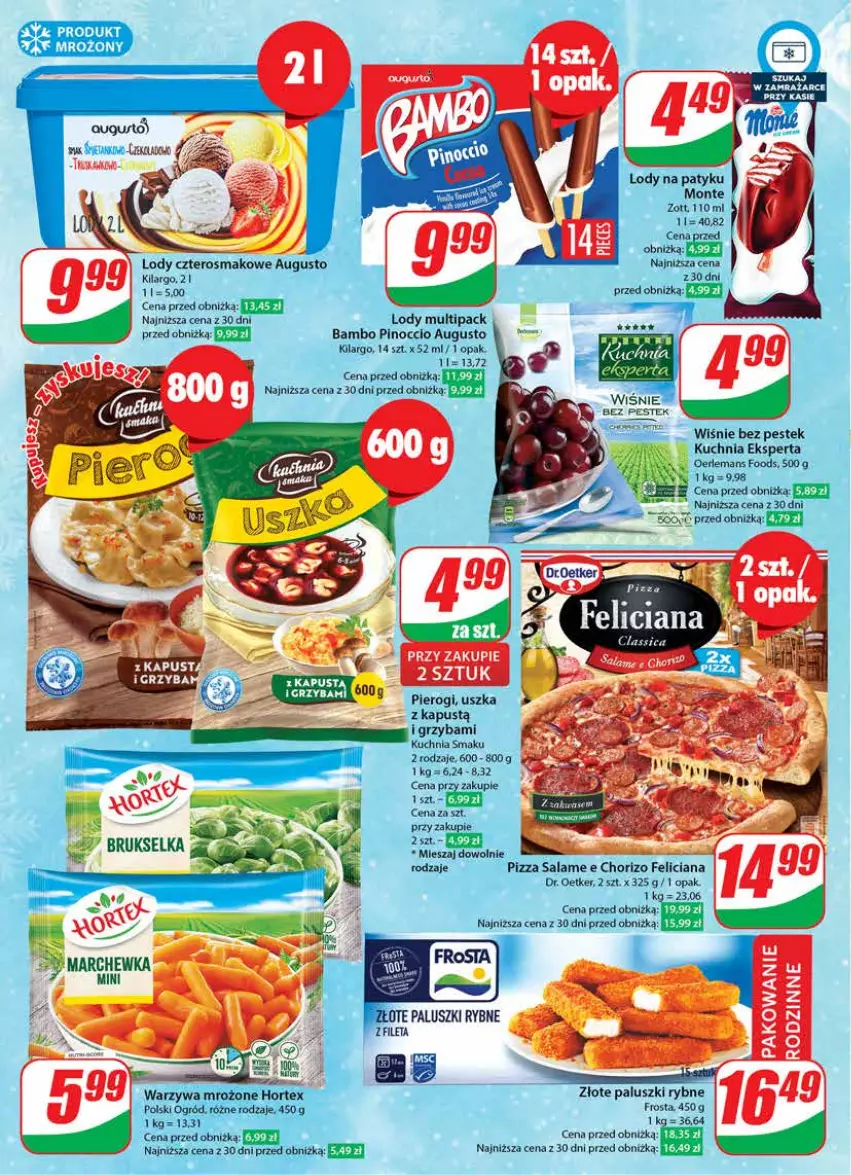 Gazetka promocyjna Dino - Gazetka 48 - ważna 28.11 do 05.12.2023 - strona 12 - produkty: Dr. Oetker, Feliciana, Kapustą, Kuchnia, Lody, Marchewka, Monte, Paluszki rybne, Pierogi, Pizza, Stek, Zott