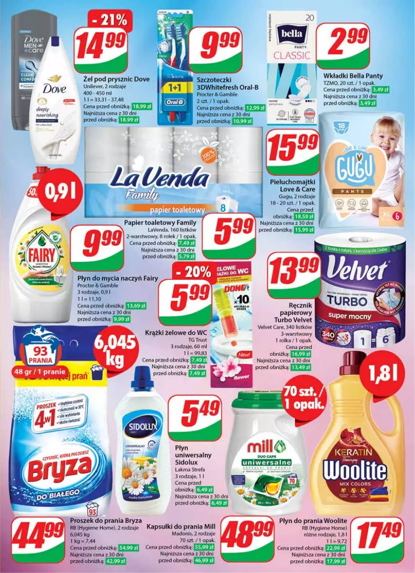 Gazetka promocyjna Dino - Gazetka 48 - ważna 28.11 do 05.12.2023 - strona 27 - produkty: Bell, Bella, Bryza, Do mycia naczyń, Dove, Fa, Fairy, Kapsułki do prania, Majtki, Papier, Papier toaletowy, Pieluchomajtki, Płyn do mycia, Płyn do mycia naczyń, Płyn do prania, Proszek do prania, Ręcznik, Rust, Sidolux, Velvet, Wkładki, Woolite