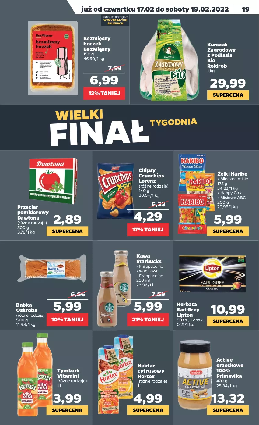 Gazetka promocyjna Netto - Gazetka spożywcza - ważna 14.02 do 19.02.2022 - strona 19 - produkty: Babka, Boczek, Chipsy, Crunchips, Dawtona, Earl Grey, Haribo, Herbata, Hortex, Kawa, Kurczak, Lipton, Lorenz, Nektar, Prima, Primavika, Tymbark