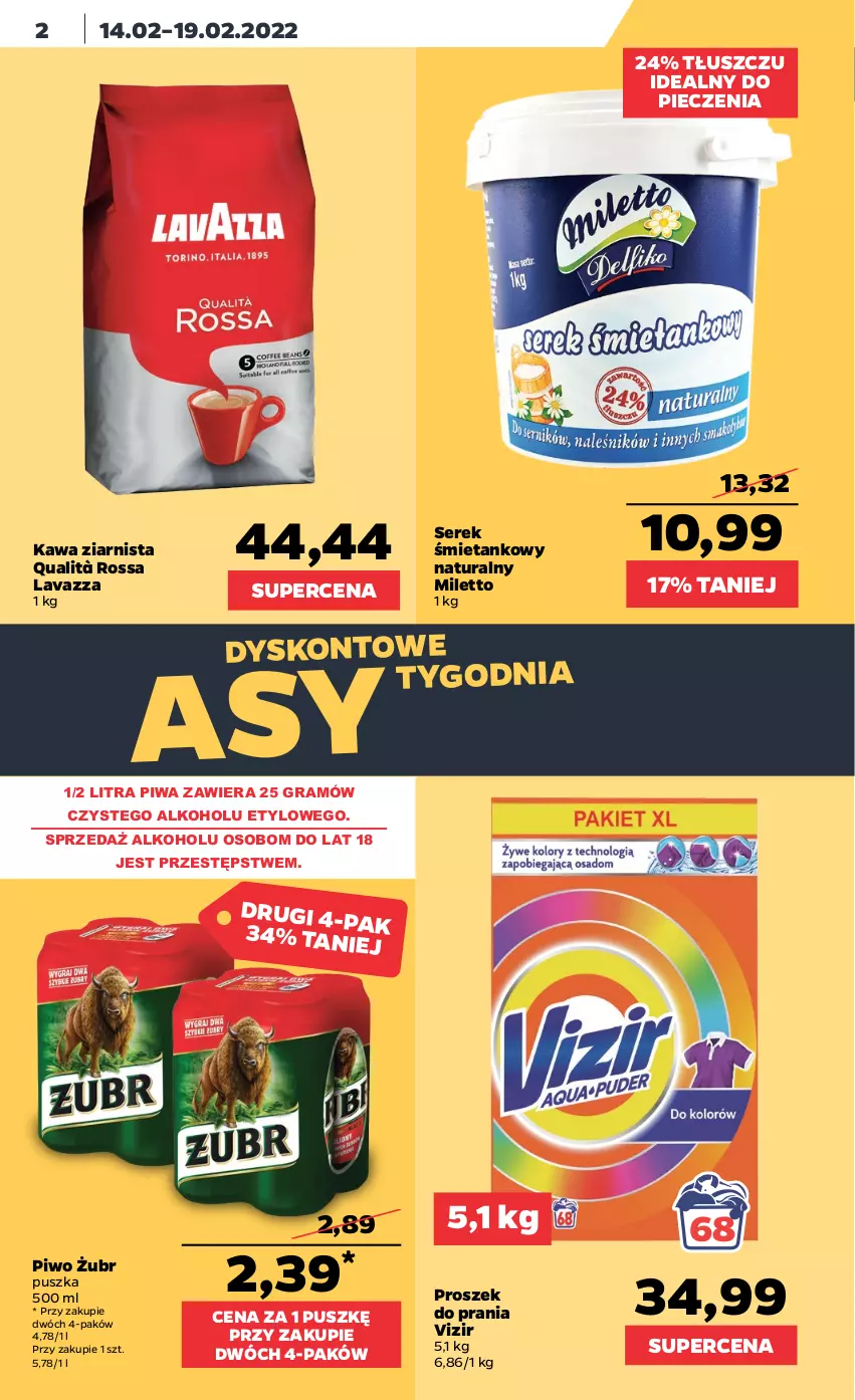 Gazetka promocyjna Netto - Gazetka spożywcza - ważna 14.02 do 19.02.2022 - strona 2 - produkty: Gra, Kawa, Kawa ziarnista, Lavazza, Piec, Piwa, Piwo, Proszek do prania, Ser, Serek, Vizir