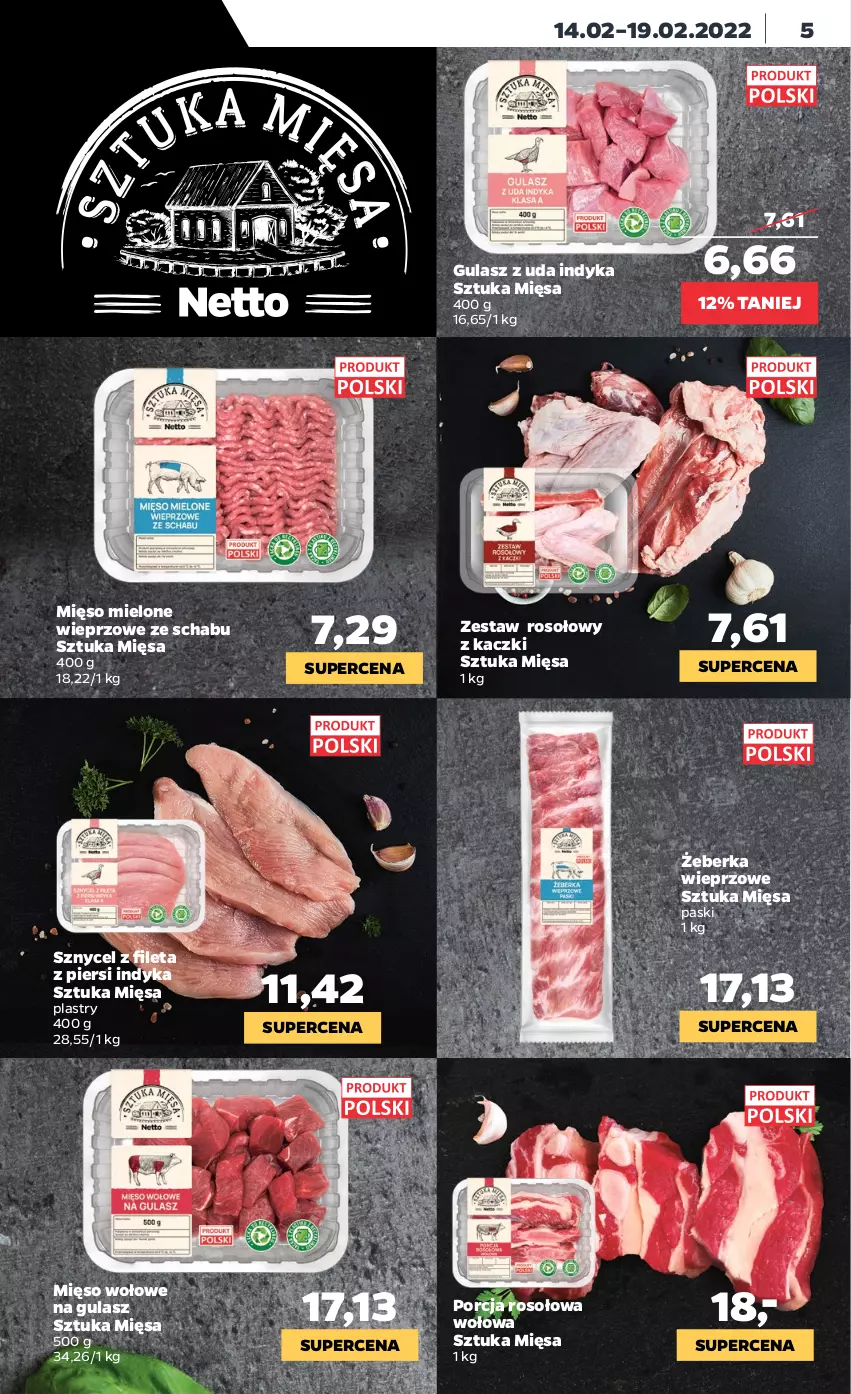 Gazetka promocyjna Netto - Gazetka spożywcza - ważna 14.02 do 19.02.2022 - strona 5 - produkty: Mięso, Mięso mielone, Mięso wołowe, Por, Zestaw rosołowy z kaczki