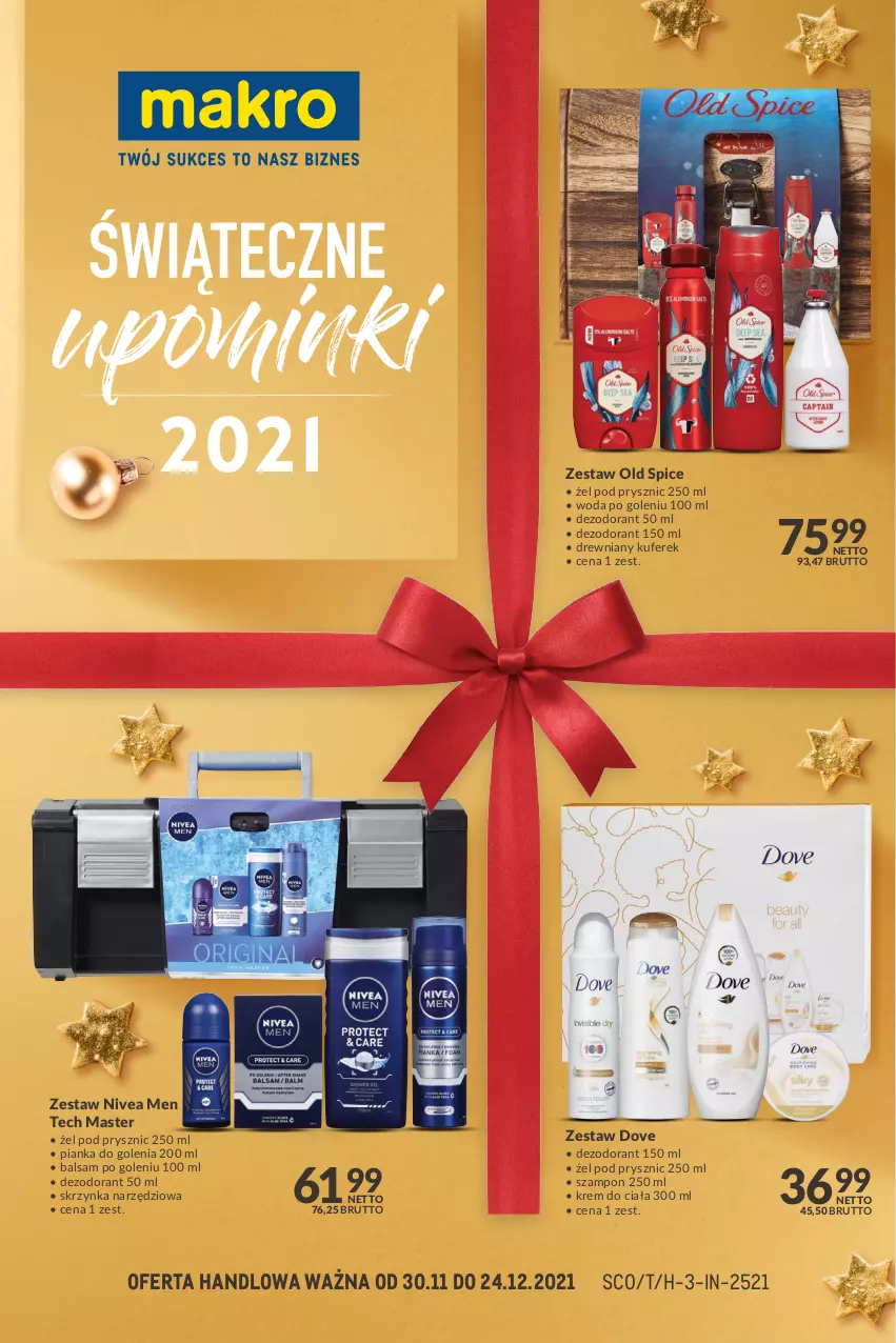 Gazetka promocyjna Makro - [Oferta specjalna] Świąteczne upominki - ważna 30.11 do 13.12.2021 - strona 1 - produkty: Balsam po goleniu, Dezodorant, Dove, Krem do ciała, Nivea, Nivea Men, Old Spice, Pianka do golenia, Skrzynka narzędziowa, Szampon, Woda, Woda po goleniu