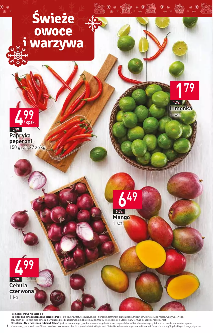 Gazetka promocyjna Stokrotka - Market - ważna 16.11 do 22.11.2023 - strona 6 - produkty: Cebula, Cebula czerwona, Limonka, Mango, Mięso, Owoce, Papryka, Warzywa