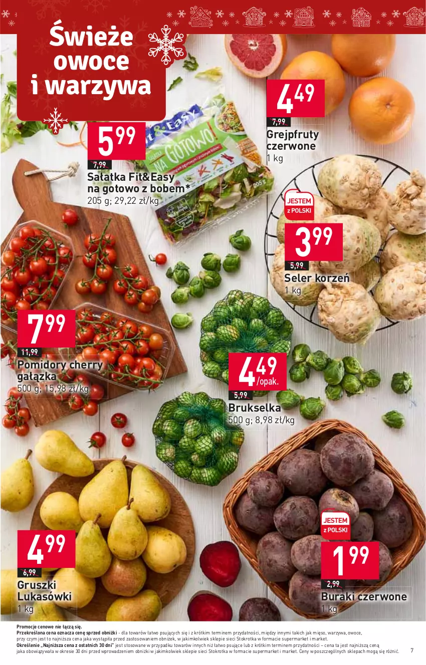 Gazetka promocyjna Stokrotka - Market - ważna 16.11 do 22.11.2023 - strona 7 - produkty: Brukselka, Buraki, Grejpfrut, Gruszki, Mięso, Owoce, Pomidory, Sałat, Sałatka, Seler korzeń, Warzywa