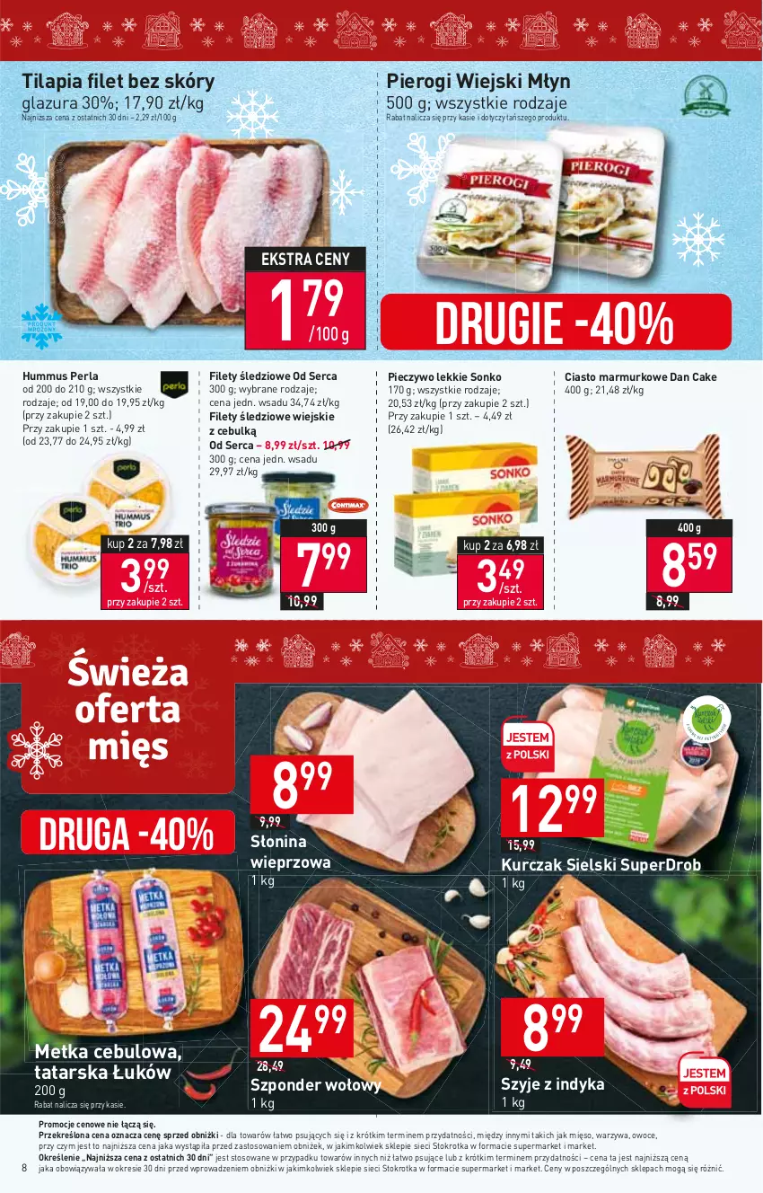 Gazetka promocyjna Stokrotka - Market - ważna 16.11 do 22.11.2023 - strona 9 - produkty: Dan Cake, Glazura, Hummus, Kurczak, Lazur, Mięso, Mus, Owoce, Piec, Pieczywo, Pierogi, Ser, Sonko, Szponder wołowy, Tilapia, Warzywa