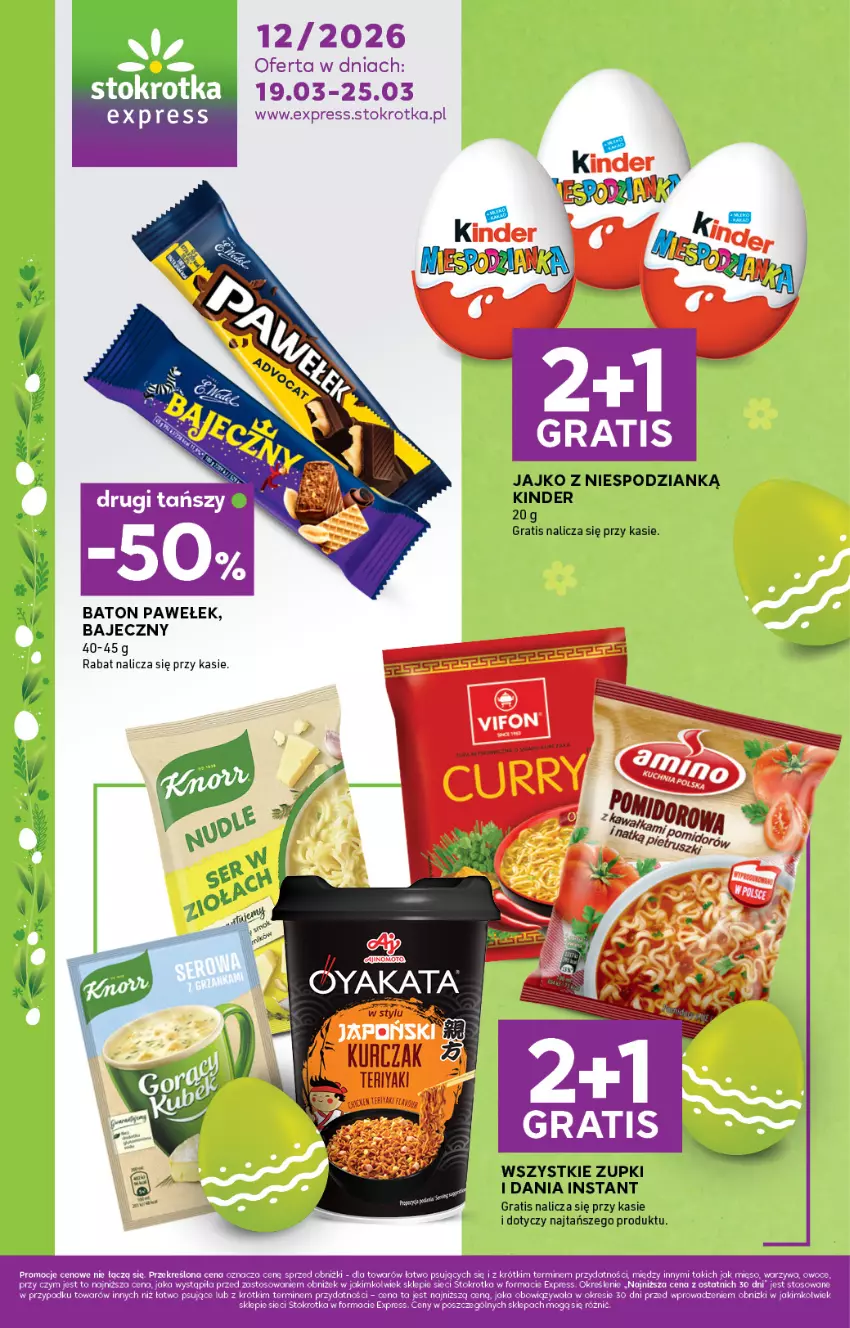 Gazetka promocyjna Stokrotka - Stokrotka Express - ważna 19.03 do 25.03.2026 - strona 1 - produkty: Baton, Gra, Kinder, Komoda, Mięso, Moda, Warzywa