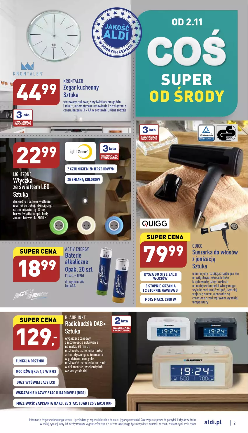 Gazetka promocyjna Aldi - Zaplanuj zakupy wcześniej - ważna 02.11 do 05.11.2022 - strona 2 - produkty: Bateria, Baterie alkaliczne, BIC, Budzik, Dzieci, Kret, LG, Radiobudzik, Rum, Sok, Suszarka, Top, Zegar