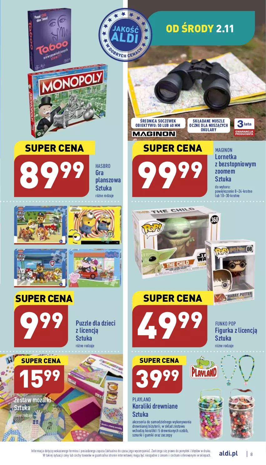 Gazetka promocyjna Aldi - Zaplanuj zakupy wcześniej - ważna 02.11 do 05.11.2022 - strona 8 - produkty: Dzieci, Gin, Gra, Hasbro, Lornetka, Mus, Obiektyw, Puzzle, Top