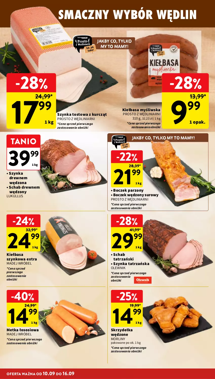 Gazetka promocyjna Intermarche - Gazetka Intermarche - ważna 10.09 do 16.09.2026 - strona 14 - produkty: Boczek, Kiełbasa, Kiełbasa szynkowa, Madej Wróbel, Morliny, Olewnik, Sos, Szynka