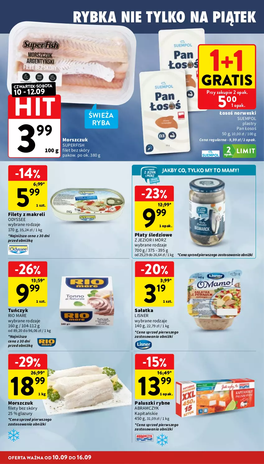 Gazetka promocyjna Intermarche - Gazetka Intermarche - ważna 10.09 do 16.09.2026 - strona 16 - produkty: Gra, Lazur, Lisner, Paluszki rybne, Płaty śledziowe, Rio Mare, Ryba, Sałat, Sałatka, Suempol, Tuńczyk