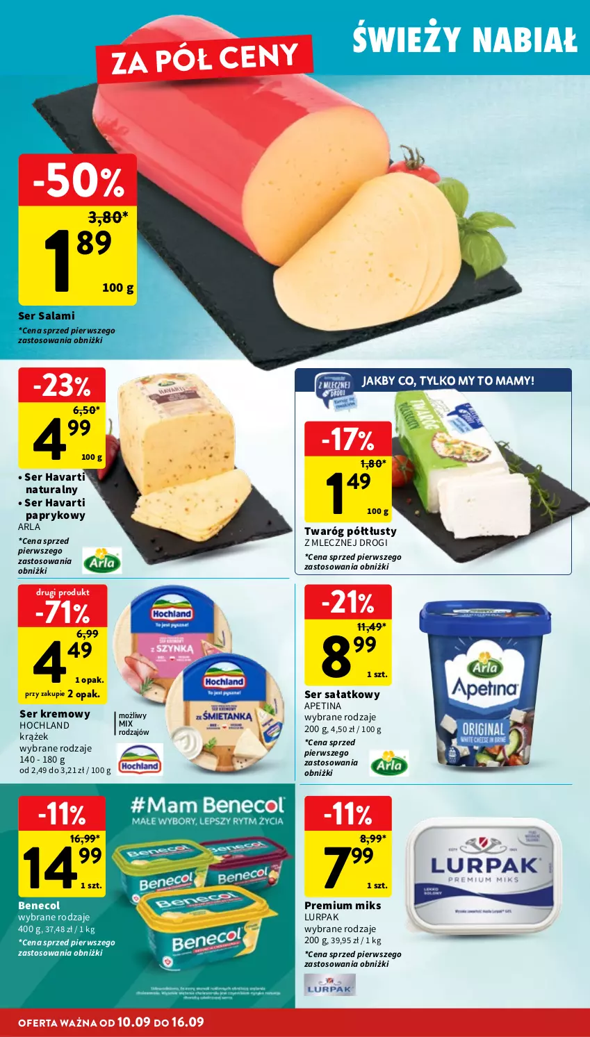 Gazetka promocyjna Intermarche - Gazetka Intermarche - ważna 10.09 do 16.09.2026 - strona 18 - produkty: Benecol, Havarti, Hochland, Lurpak, Salami, Sałat, Ser, Ser salami, Twaróg, Twaróg półtłusty