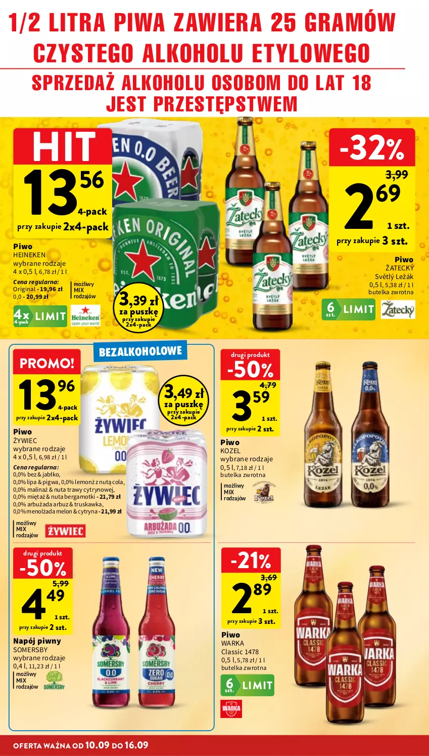 Gazetka promocyjna Intermarche - Gazetka Intermarche - ważna 10.09 do 16.09.2026 - strona 30 - produkty: Arbuz, Gin, Gra, Heineken, Kozel, Melon, Mięta, Napój, Piwa, Piwo, Somersby, Warka