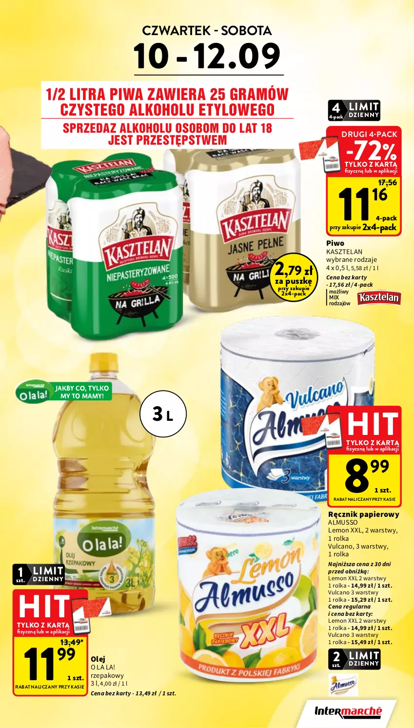 Gazetka promocyjna Intermarche - Gazetka Intermarche - ważna 10.09 do 16.09.2026 - strona 5 - produkty: Kasztelan, Mus, Olej, Papier, Piwo, Ręcznik
