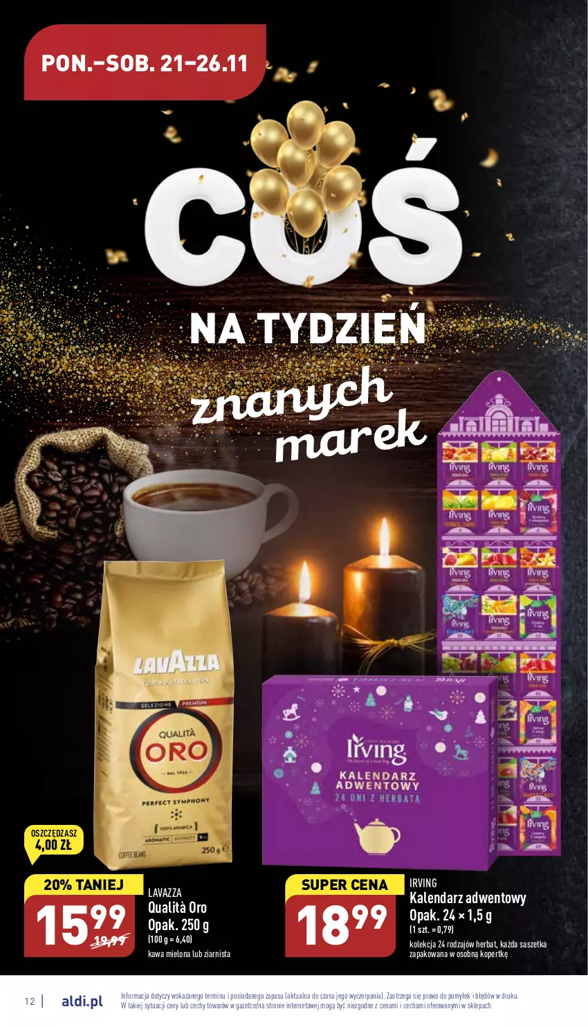 Gazetka promocyjna Aldi - Pełny katalog - ważna 21.11 do 26.11.2022 - strona 12 - produkty: Irving, Kalendarz, Kalendarz adwentowy, Kawa, Kawa mielona, Lavazza