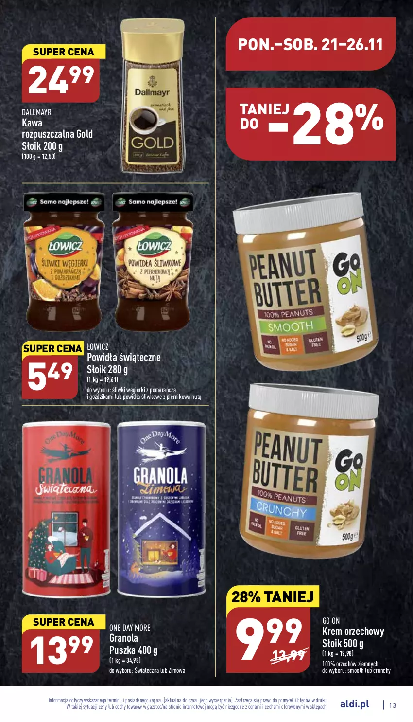 Gazetka promocyjna Aldi - Pełny katalog - ważna 21.11 do 26.11.2022 - strona 13 - produkty: Dallmayr, Gra, Granola, Kawa, Kawa rozpuszczalna, Krem orzechowy, Piernik