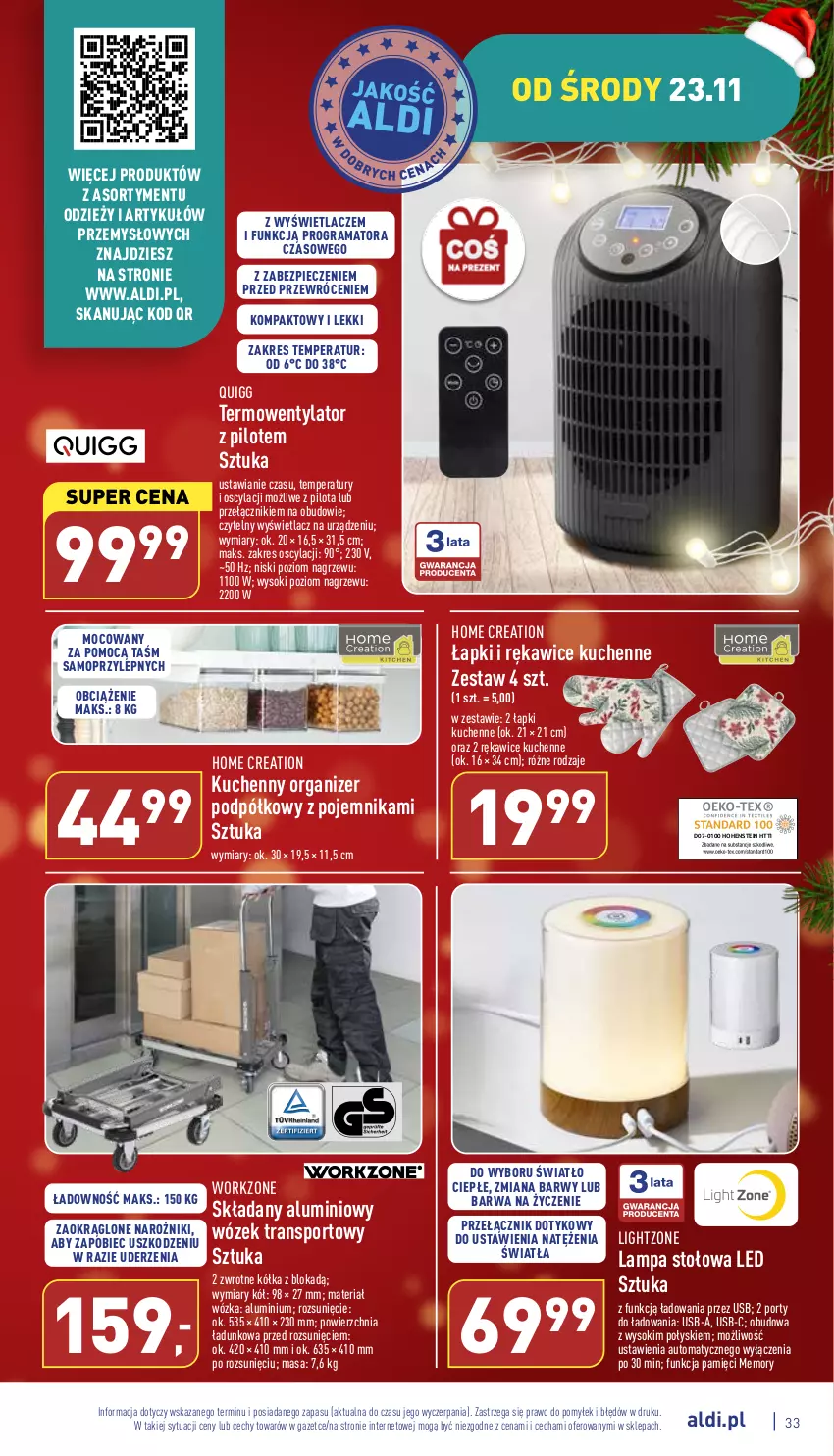 Gazetka promocyjna Aldi - Pełny katalog - ważna 21.11 do 26.11.2022 - strona 33 - produkty: Gra, Lampa, Lampa stołowa, Mop, Narożnik, Organizer, Piec, Pojemnik, Por, Rama, Rękawice, Sok, Sport, Termowentylator, Tran, Wózek, Wózek transportowy