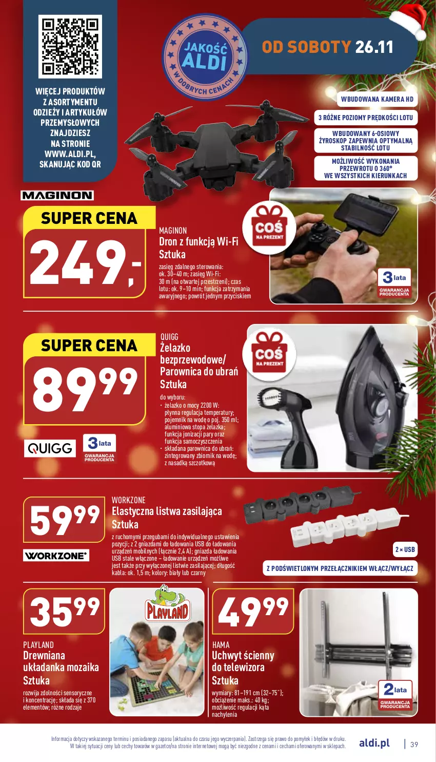 Gazetka promocyjna Aldi - Pełny katalog - ważna 21.11 do 26.11.2022 - strona 39 - produkty: Dron, Gin, Hama, Kamera, Listwa, Mobil, Parownica, Pojemnik, Telewizor, Top, Układanka